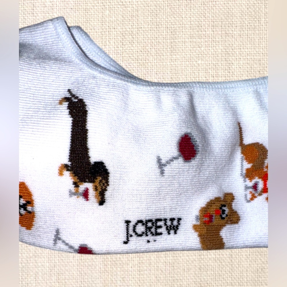 NWT J.Crew Women’s White No Show Socks w/Dogs & Wine Glasses Theme Socks Sz: OS - Picture 4 of 4
